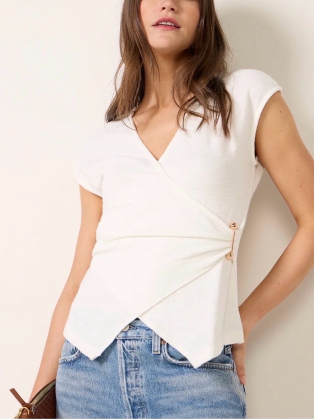 Zara Women's Cream Wrap-Style Short Sleeve Top
